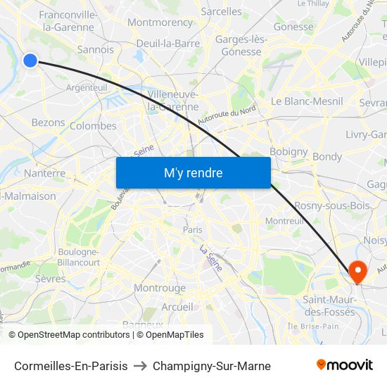 Cormeilles-En-Parisis to Champigny-Sur-Marne map