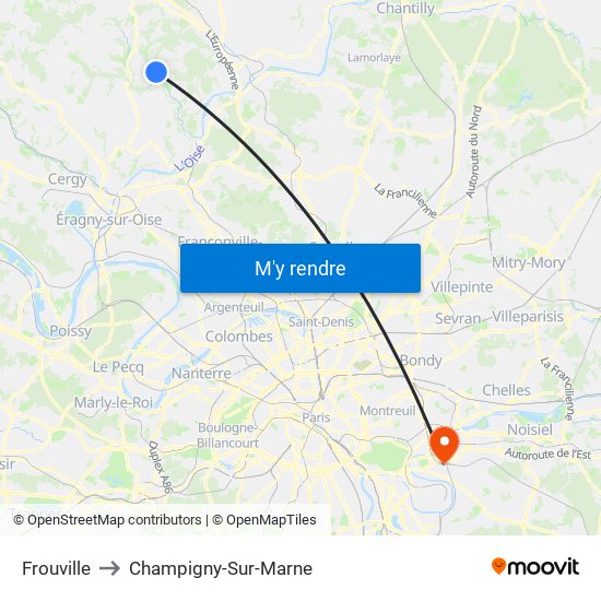 Frouville to Champigny-Sur-Marne map