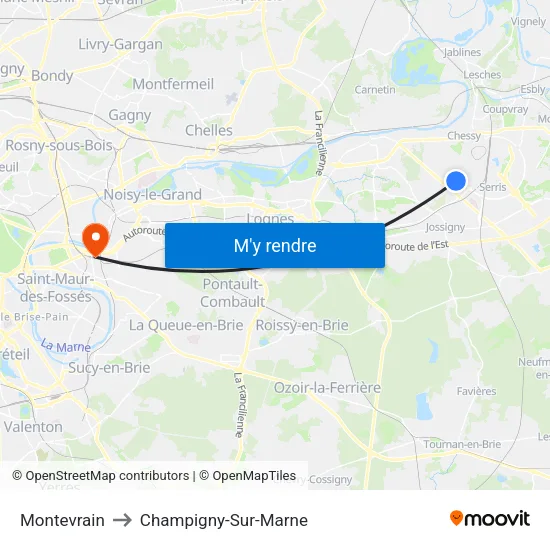 Montevrain to Champigny-Sur-Marne map