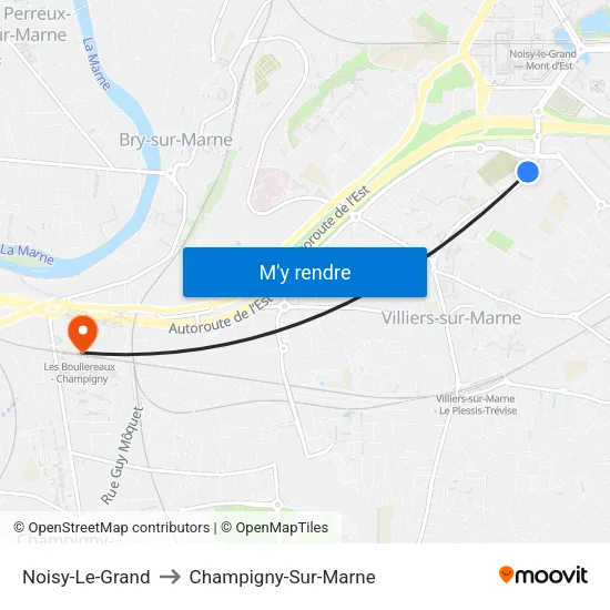 Noisy-Le-Grand to Champigny-Sur-Marne map