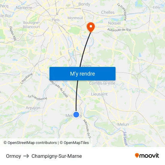 Ormoy to Champigny-Sur-Marne map
