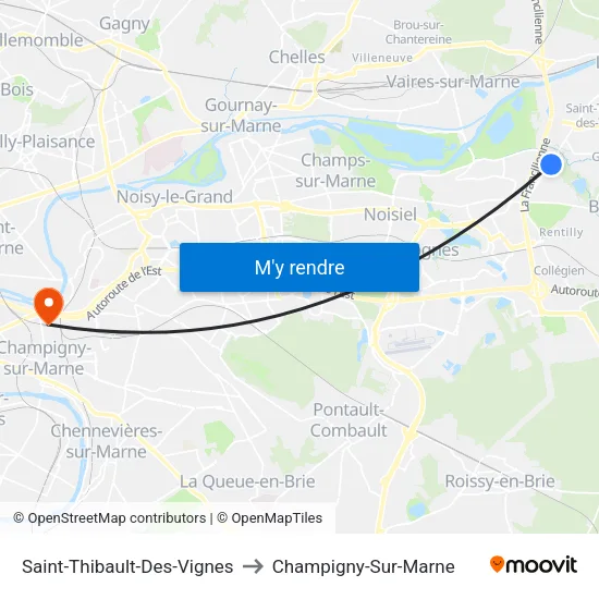 Saint-Thibault-Des-Vignes to Champigny-Sur-Marne map