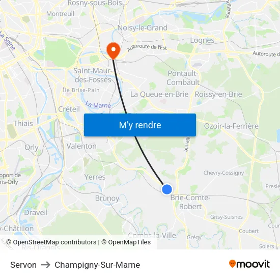 Servon to Champigny-Sur-Marne map