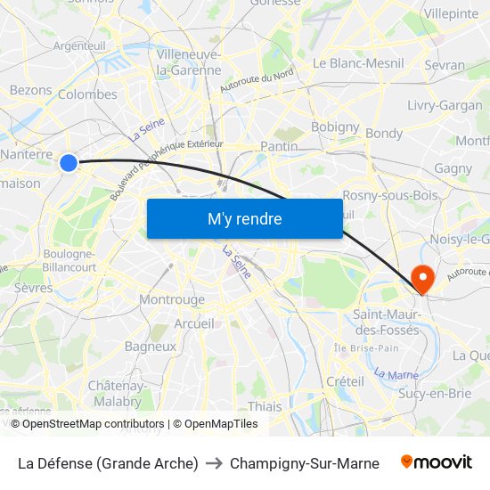 La Défense (Grande Arche) to Champigny-Sur-Marne map