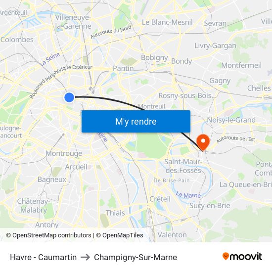Havre - Caumartin to Champigny-Sur-Marne map