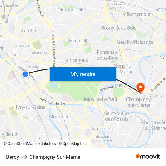 Bercy to Champigny-Sur-Marne map