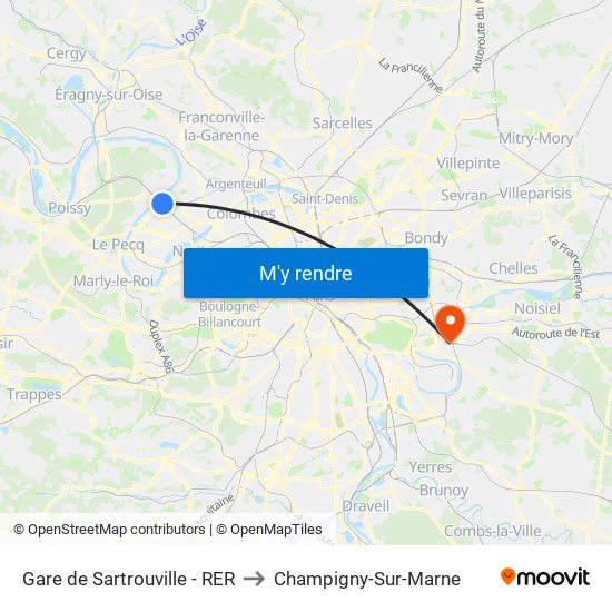 Gare de Sartrouville - RER to Champigny-Sur-Marne map