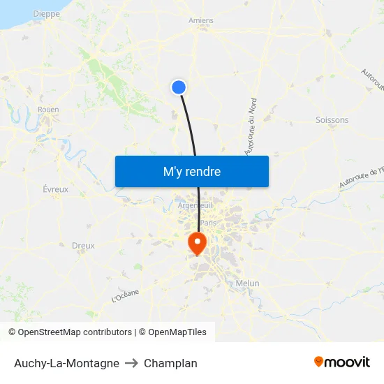 Auchy-La-Montagne to Champlan map