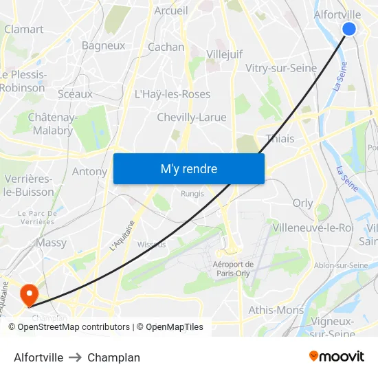 Alfortville to Champlan map