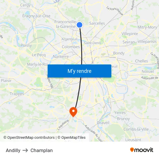 Andilly to Champlan map