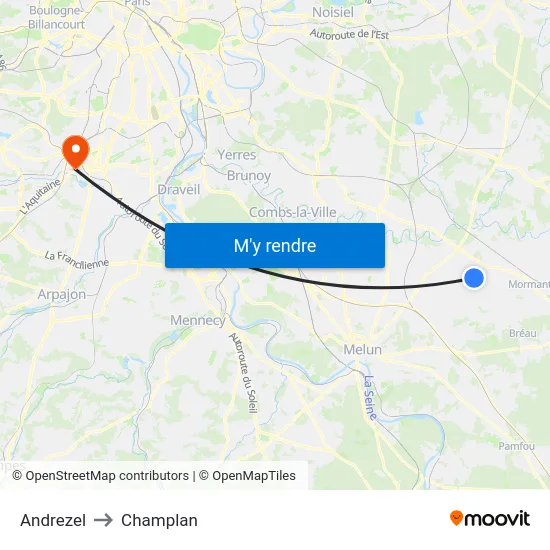 Andrezel to Champlan map