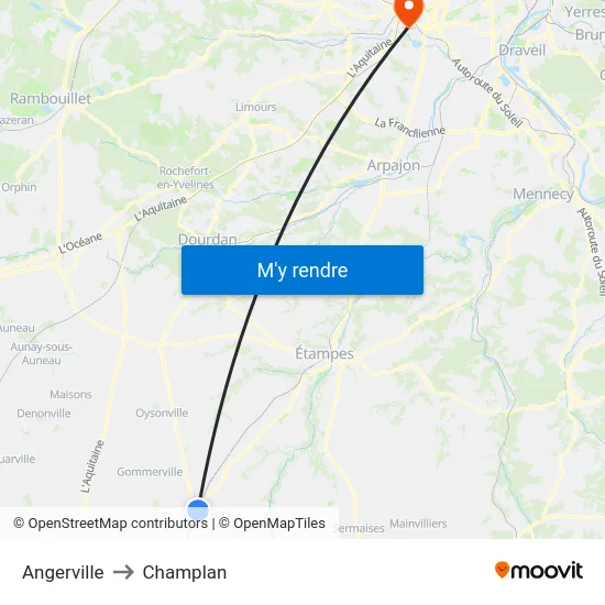 Angerville to Champlan map