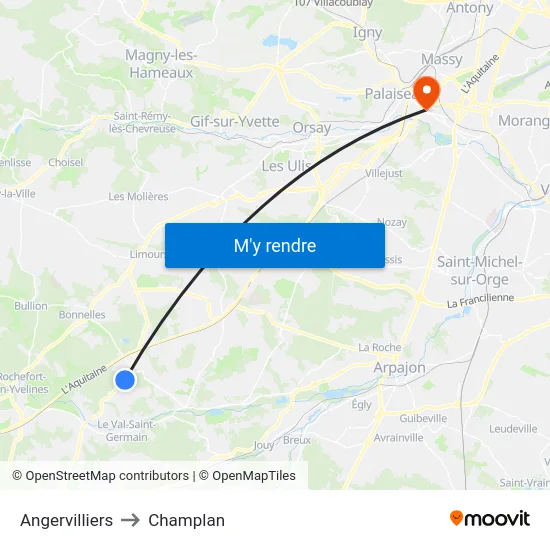 Angervilliers to Champlan map