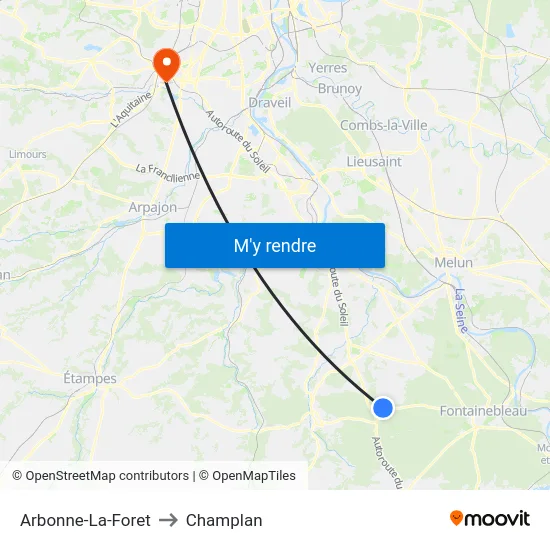 Arbonne-La-Foret to Champlan map