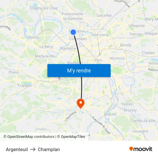 Argenteuil to Champlan map
