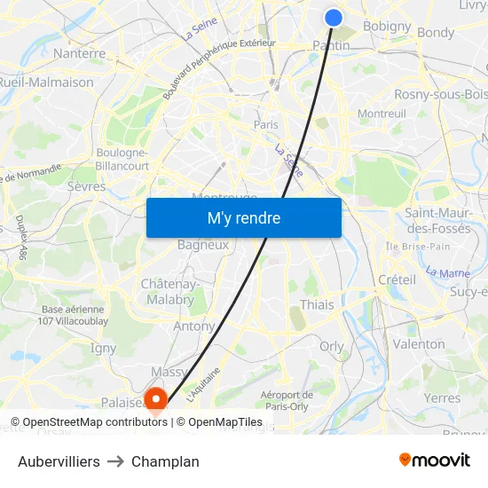 Aubervilliers to Champlan map