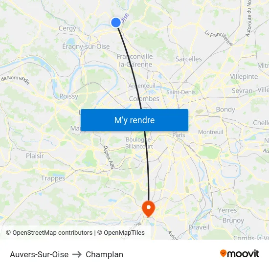 Auvers-Sur-Oise to Champlan map