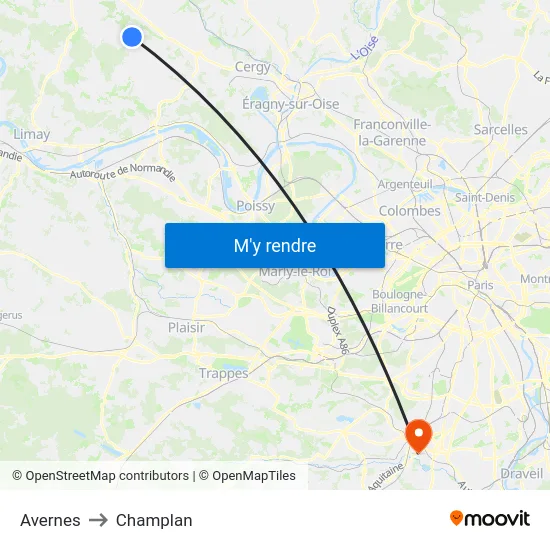 Avernes to Champlan map