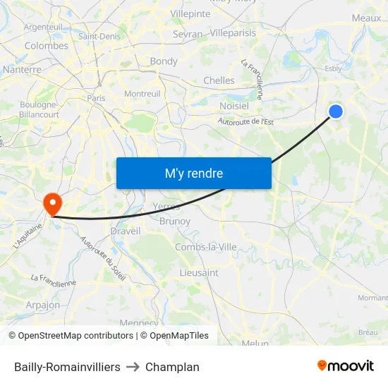 Bailly-Romainvilliers to Champlan map