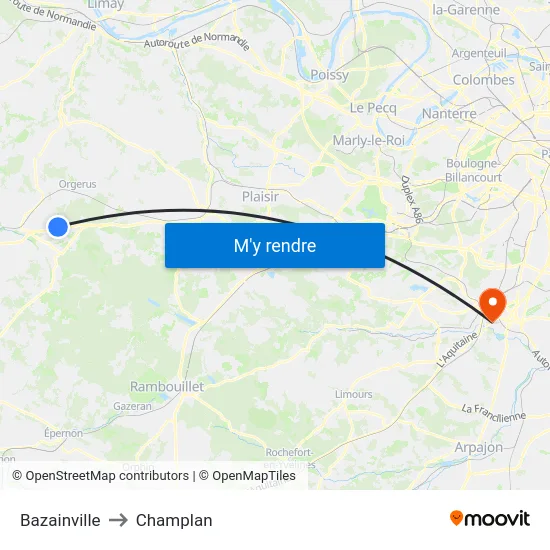 Bazainville to Champlan map