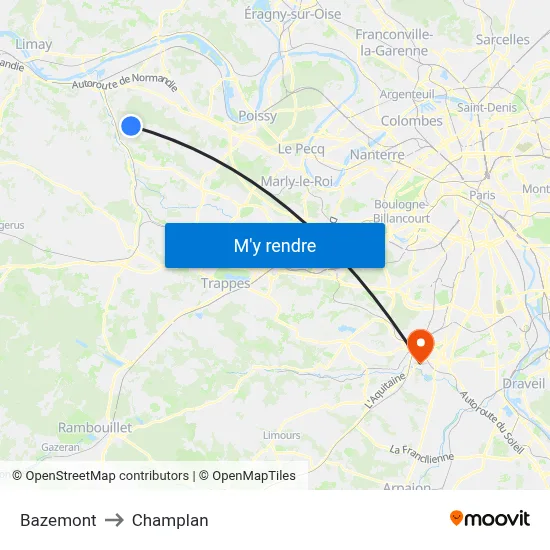 Bazemont to Champlan map