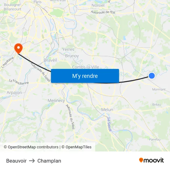 Beauvoir to Champlan map