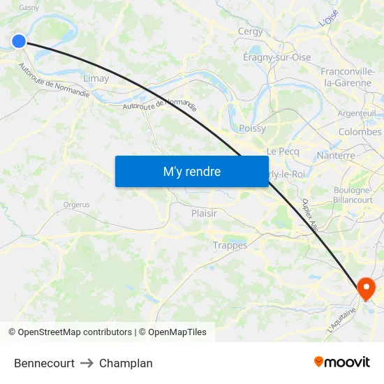 Bennecourt to Champlan map