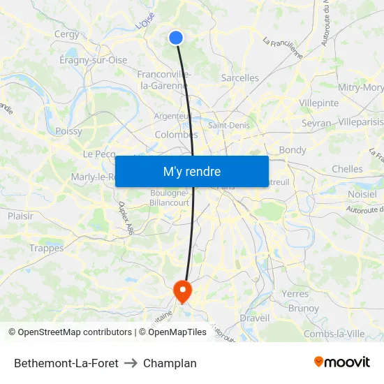 Bethemont-La-Foret to Champlan map