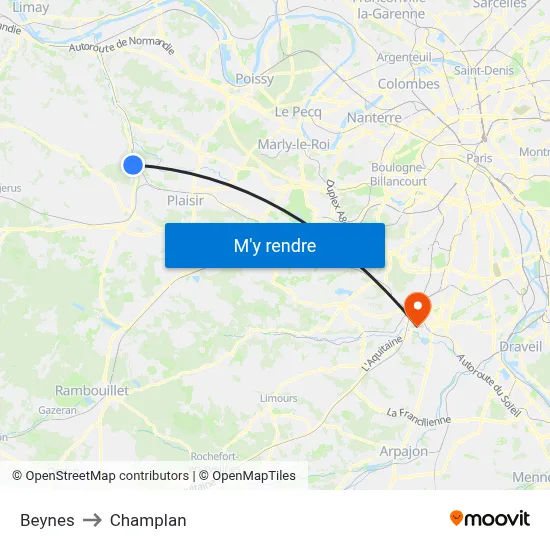 Beynes to Champlan map