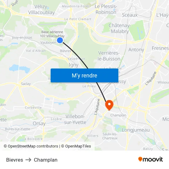Bievres to Champlan map