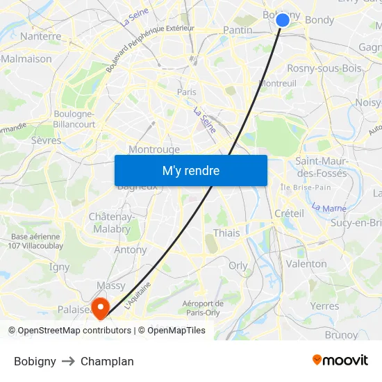 Bobigny to Champlan map