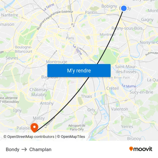 Bondy to Champlan map