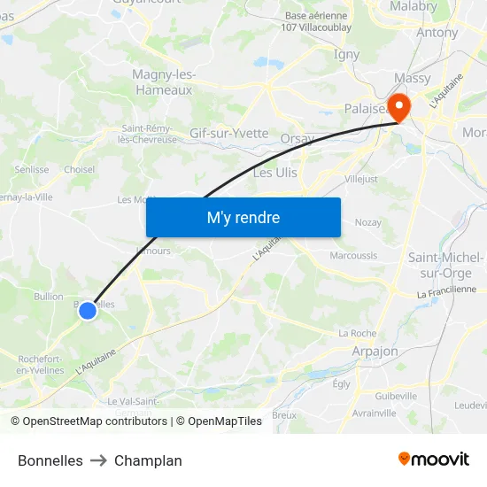 Bonnelles to Champlan map