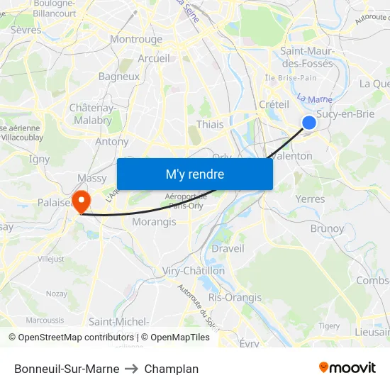 Bonneuil-Sur-Marne to Champlan map
