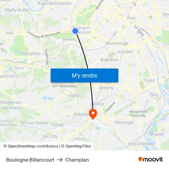 Boulogne-Billancourt to Champlan map