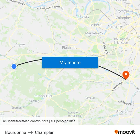 Bourdonne to Champlan map