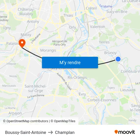 Boussy-Saint-Antoine to Champlan map