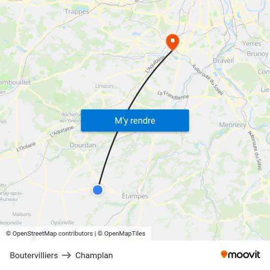 Boutervilliers to Champlan map