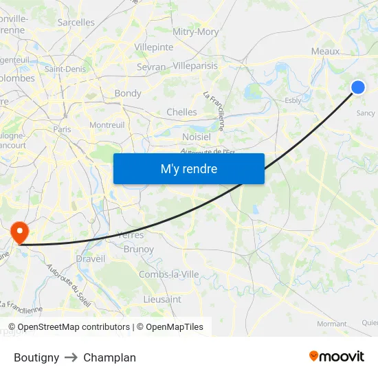 Boutigny to Champlan map