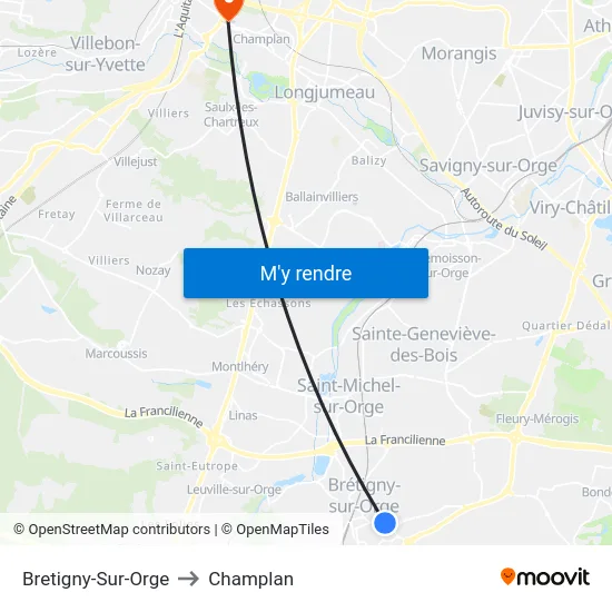 Bretigny-Sur-Orge to Champlan map