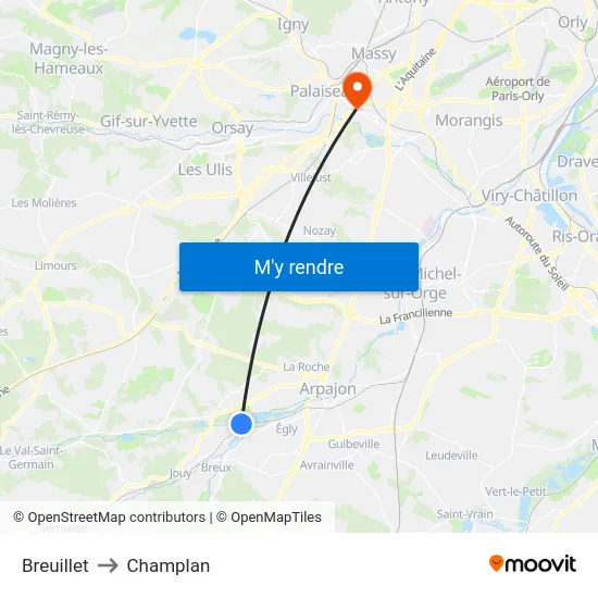 Breuillet to Champlan map