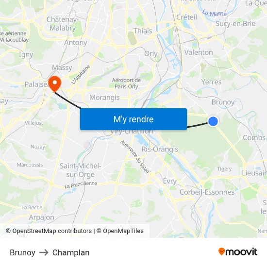 Brunoy to Champlan map