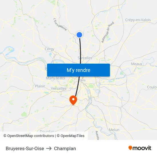 Bruyeres-Sur-Oise to Champlan map