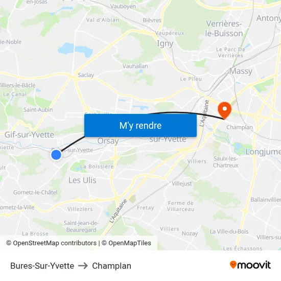 Bures-Sur-Yvette to Champlan map
