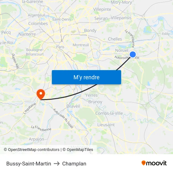 Bussy-Saint-Martin to Champlan map