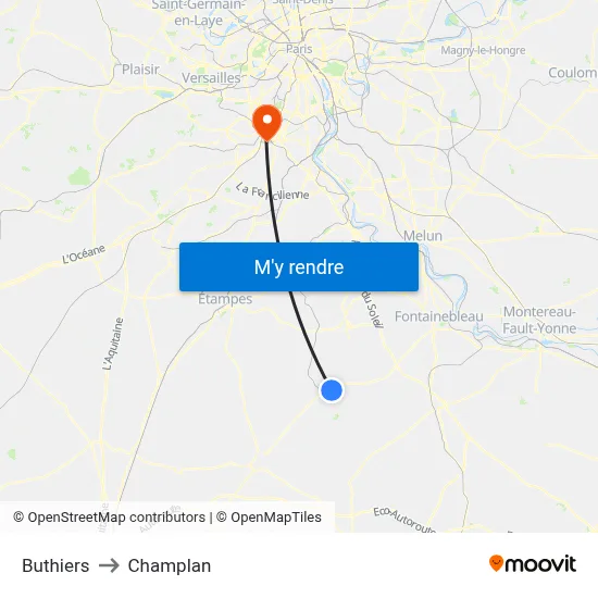Buthiers to Champlan map