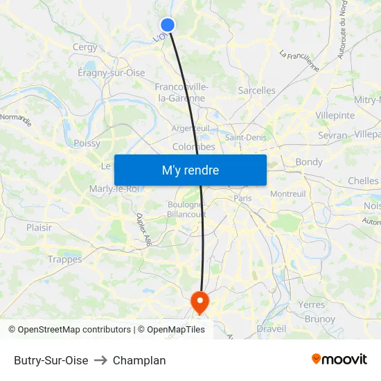 Butry-Sur-Oise to Champlan map