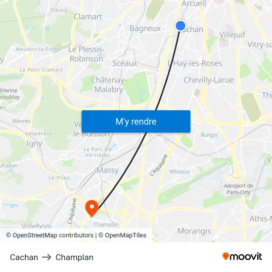 Cachan to Champlan map