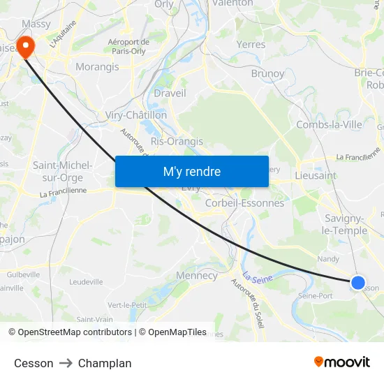 Cesson to Champlan map