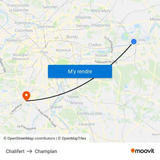 Chalifert to Champlan map